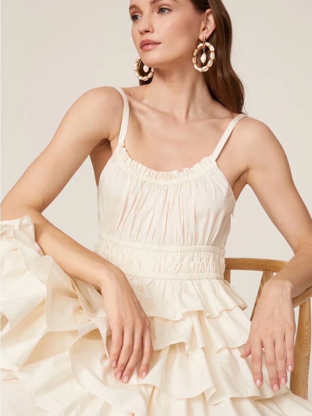 Ulla Johnson Cream Tiered Ruffle Midi Dress - Picture 3 of 7